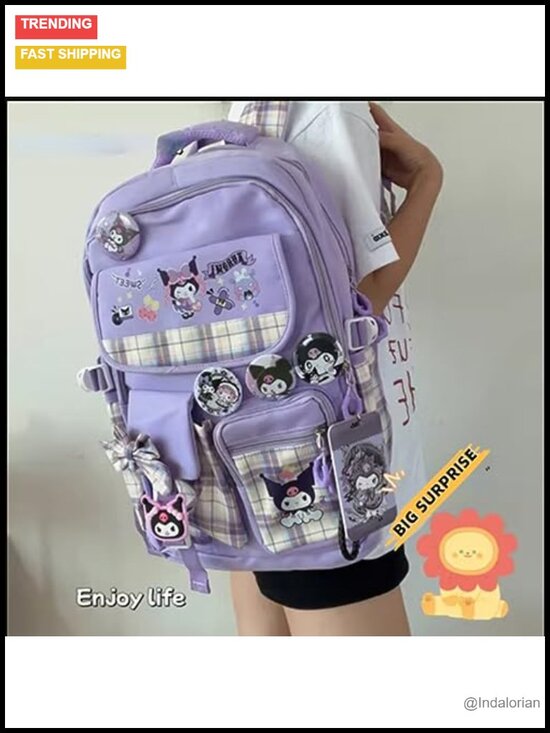 Kawaii Backpack with 22Pcs Accessories Anti-Theft Travel Anime Daypack